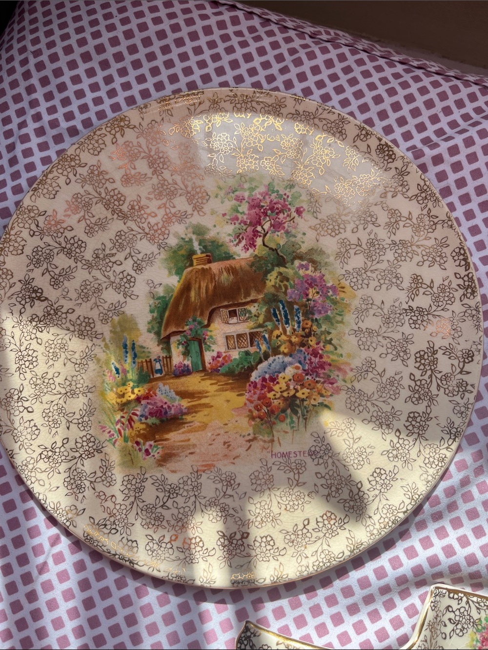 Decorative Cream Cottage Serving Plate with Floral Motif